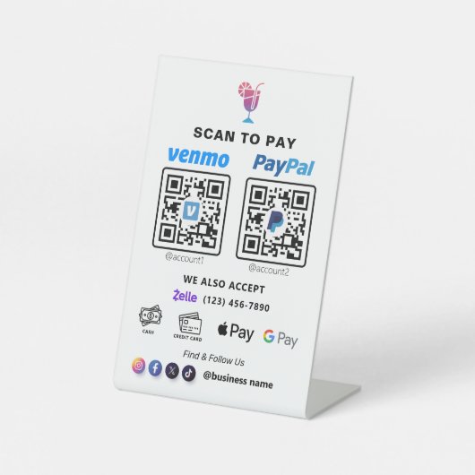 Multi QR Code Betaling | White Scan om Pedesta te  Reclamebord Met Voetstuk (Voorkant)
