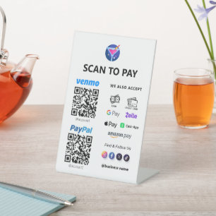 Multi QR Code Betaling White Scan om te betalen Reclamebord Met Voetstuk
