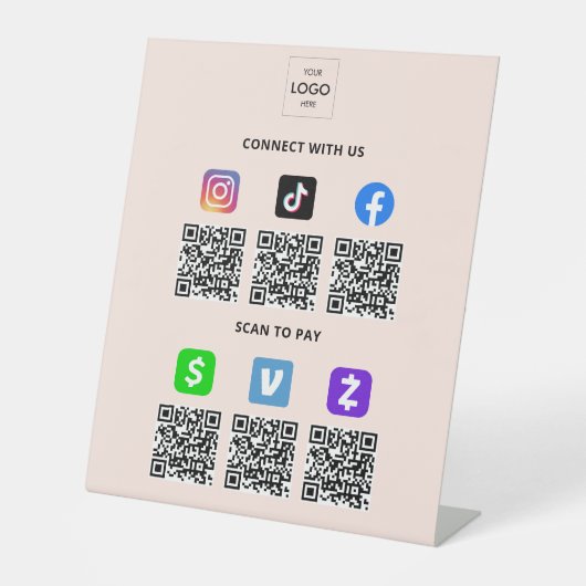 Multi QR Code Business Reclamebord Met Voetstuk (Voorkant)