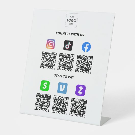 Multi QR Code Business Reclamebord Met Voetstuk (Voorkant)