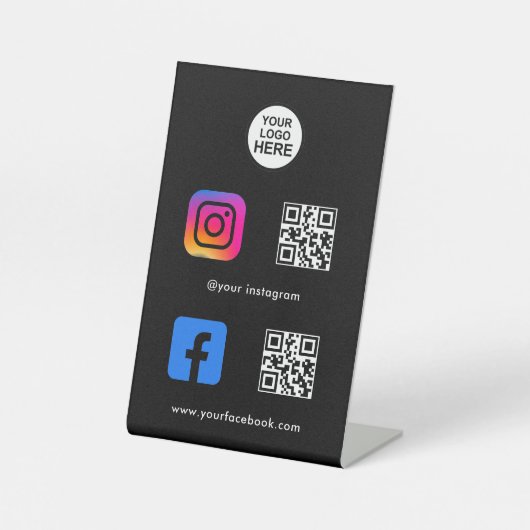 Multi QR Code Business Social Media Sign Reclamebord Met Voetstuk (Voorkant)
