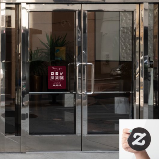 Multi QR Code Paypal Venmo Cash App Bourgogne Raamsticker (Kantoordeur)