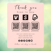Multi QR Code Paypal Venmo Cash App Modern Roze Raamsticker (Vel 3)