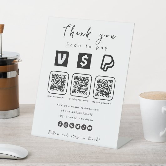 Multi QR Code Paypal Venmo Cash App Modern Wit Reclamebord Met Voetstuk (Insitu)