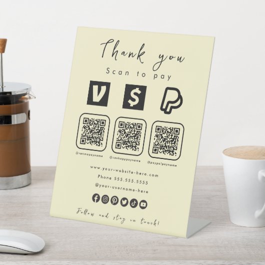 Multi QR Code Paypal Venmo Cash App Soft Groovy Reclamebord Met Voetstuk (Insitu)