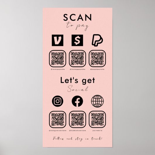 Multi QR Code Scan te betalen Social Media Blush R Poster (Voorkant)