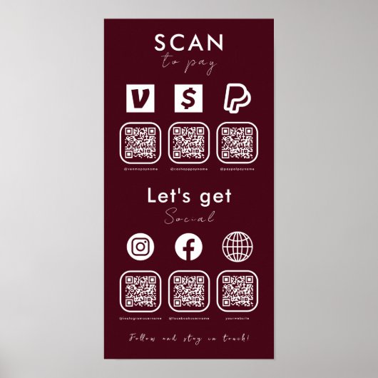 Multi QR Code Scan te betalen Social Media Bourgon Poster (Voorkant)