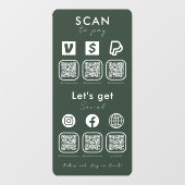 Multi QR Code Scan te betalen Social Media Donker Raamsticker (Vel)