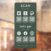 Multi QR Code Scan te betalen Social Media Donker  Raamsticker (Vel 2)