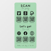 Multi QR Code Scan te betalen Social Media Mint Gr Raamsticker (Vel)