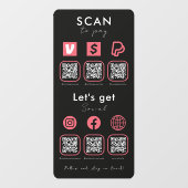 Multi QR Code Scan te betalen Social Media Zwart R Raamsticker (Vel)