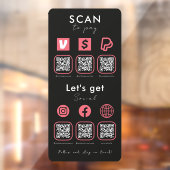 Multi QR Code Scan te betalen Social Media Zwart R Raamsticker (Vel 2)
