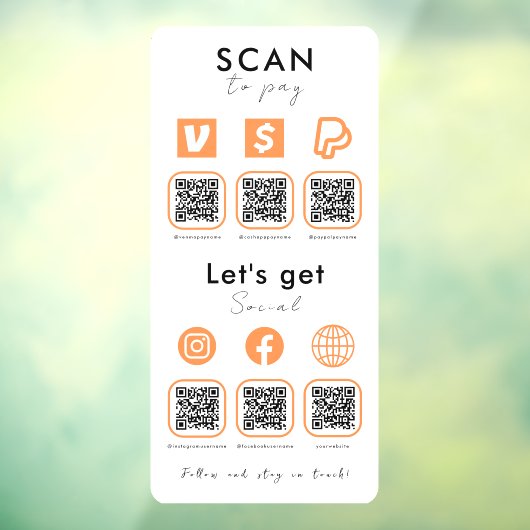 Multi QR Code Scan te betalen Verbind met ons Sina Raamsticker (Vel 3)