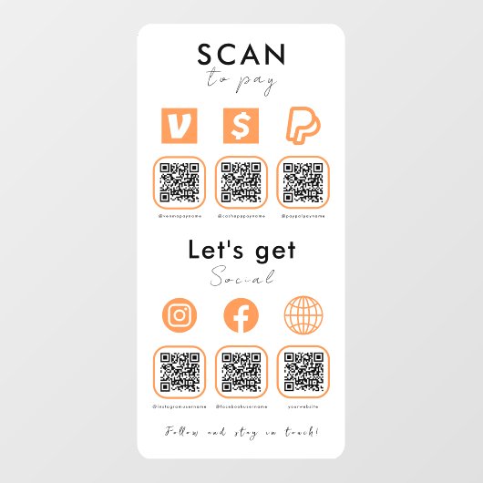 Multi QR Code Scan te betalen Verbind met ons Sina Raamsticker (Vel)