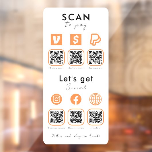 Multi QR Code Scan te betalen Verbind met ons Sina Raamsticker (Vel 2)