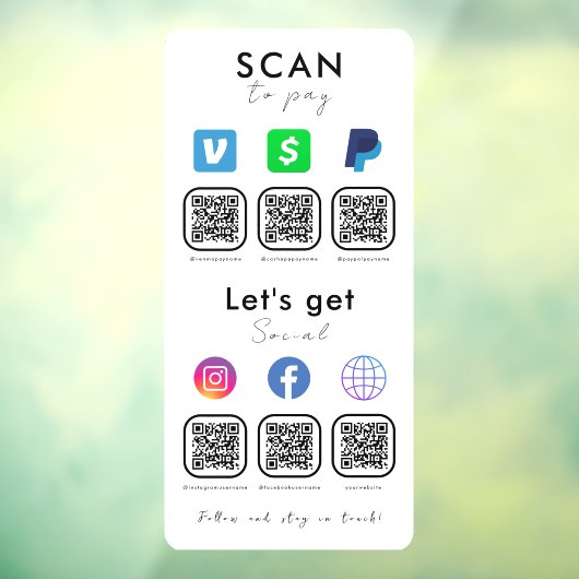 Multi QR-code Verbind met US Scan om wit te betale Raamsticker (Vel 3)