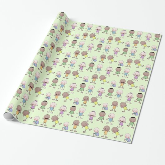 Multi-raciale baby's collage cadeaupapier (Uitgerold)
