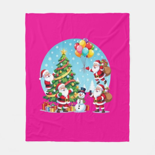 **“Multi-Santa Christmas Fun – 3D Cartoon Transpar Fleece Deken (Voorkant)