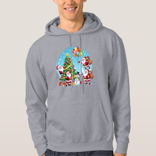 **“Multi-Santa Christmas Fun – 3D Cartoon Transpar Hoodie (Voorkant)
