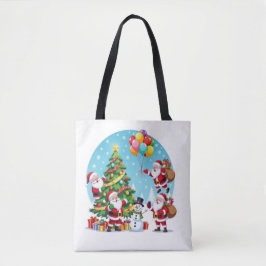 **“Multi-Santa Christmas Fun – 3D Cartoon Transpar Tote Bag