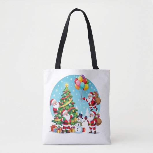**“Multi-Santa Christmas Fun – 3D Cartoon Transpar Tote Bag (Voorkant)