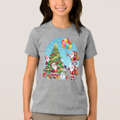 **“Multi-Santa Christmas Fun – 3D Cartoon Transpar Tri-Blend Shirt (Voorkant)