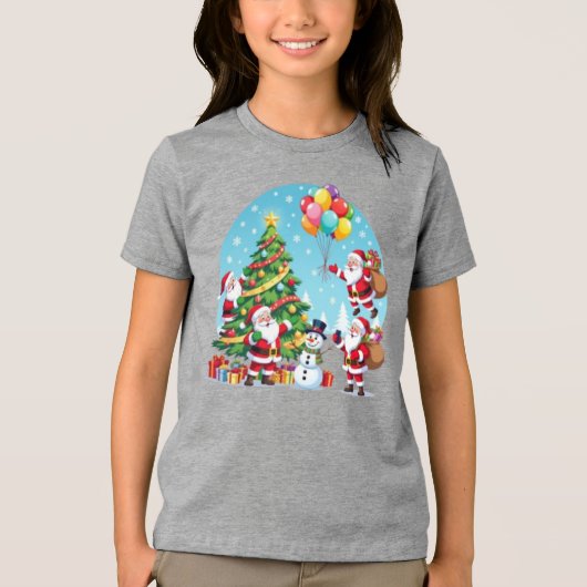 **“Multi-Santa Christmas Fun – 3D Cartoon Transpar Tri-Blend Shirt (Voorkant)