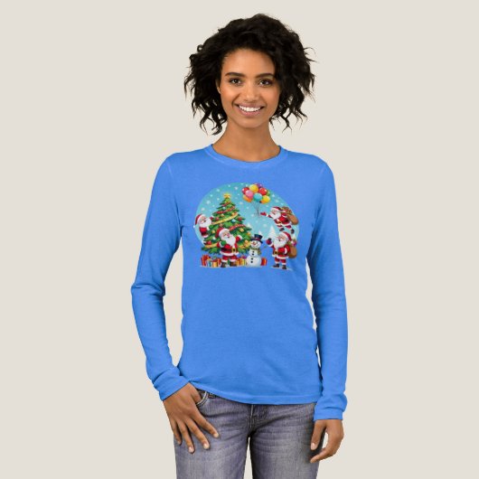 **“Multi-Santa Christmas Fun – 3D Cartoon Transpar Tri-Blend Shirt (Voorkant)