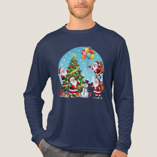**“Multi-Santa Christmas Fun – 3D Cartoon Transpar Tri-Blend Shirt (Voorkant volledig)