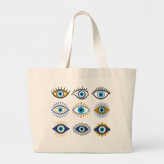 Multi Symbol Evil Eye Grote Tote Bag (Voorkant)
