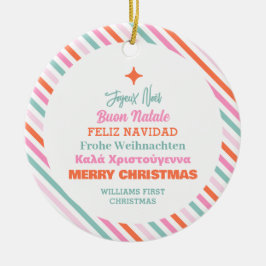 Multi Taal Boom Kerst Familie Keramisch Ornament