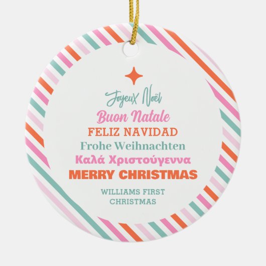 Multi Taal Boom Kerst Familie Keramisch Ornament (Voorkant)
