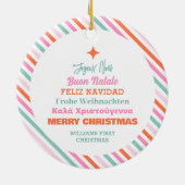 Multi Taal Boom Kerst Familie Keramisch Ornament (Achterkant)