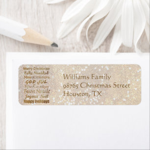 Multi-Taal Gouden Glitter Kerst Groeten Etiket