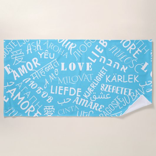 Multi Taal Liefde Tekst Blauw Strandhanddoek Strandlaken (Voorkant)
