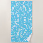 Multi Taal Liefde Tekst Blauw Strandhanddoek Strandlaken (Voorkant)