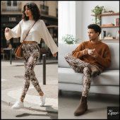 Multi-Tone Crowded Dog Face Mix Pattern Leggings