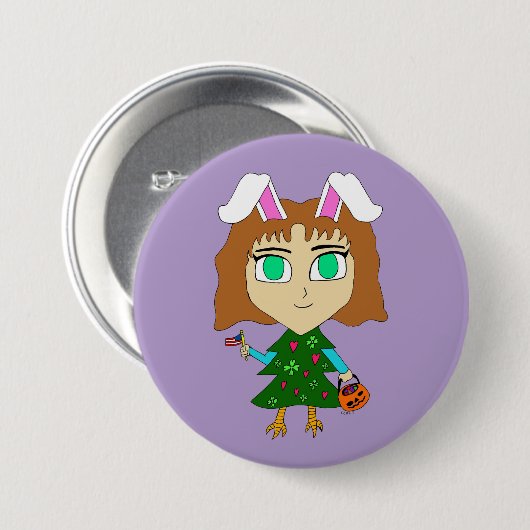 Multi Vakantie Chibi Ronde Button 7,6 Cm (Voorkant /achterkant)