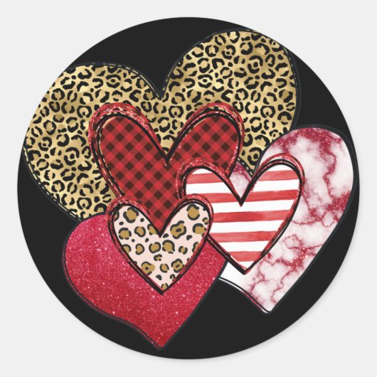 Multi wilde harten ronde sticker (Voorkant)