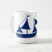 Multi-zeil zeilboot maritiem nautisch koffiemok (Voorkant links)