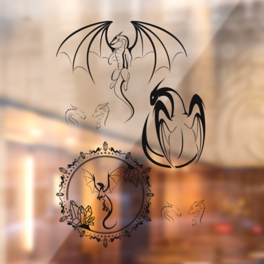 Multi zwart-wit Bold Dragon Contouren Raamsticker (Vel 2)