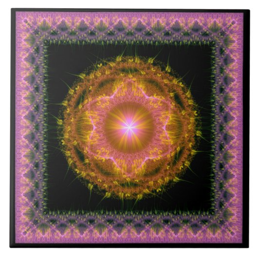 Multicolf gloeiend helder fractaal patroon tegeltje (Voorkant)