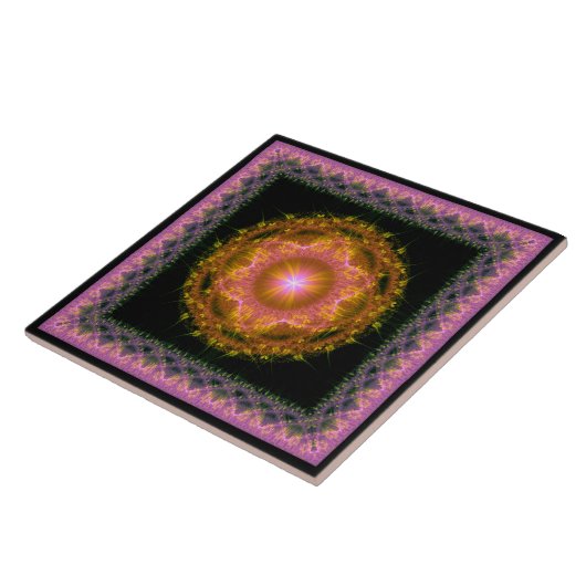 Multicolf gloeiend helder fractaal patroon tegeltje (Zijkant)