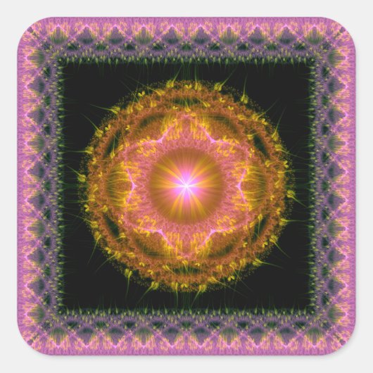 Multicolf gloeiend helder fractaal patroon vierkante sticker (Voorkant)