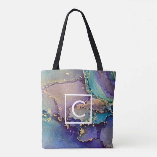Multicolf Gold Alcohol Ink Liquid Art Monogram Tote Bag (Achterkant)