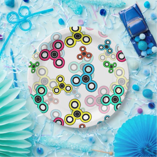 Multicolische spinners papieren bordje (Feest)