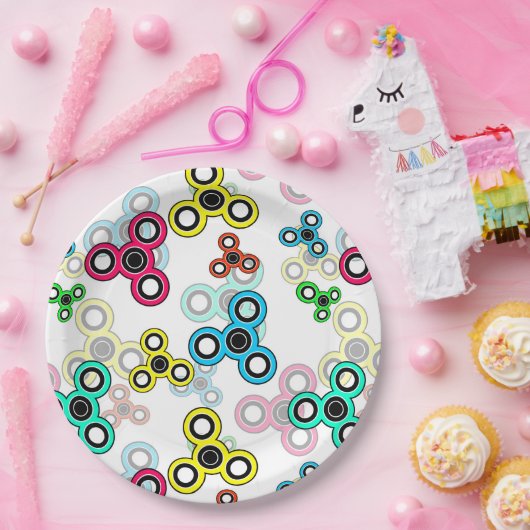 Multicolische spinners papieren bordje (Feest)