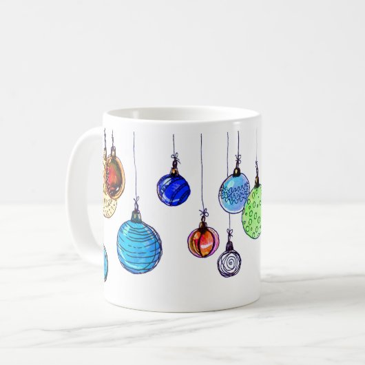 Multicolleur kerstballen koffiemok (Voorkant links)