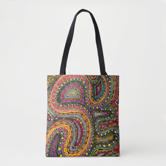 Multicolor abstract golfpatroonontwerp tote bag (Voorkant)
