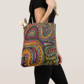 Multicolor abstract golfpatroonontwerp tote bag (Dichtbij)